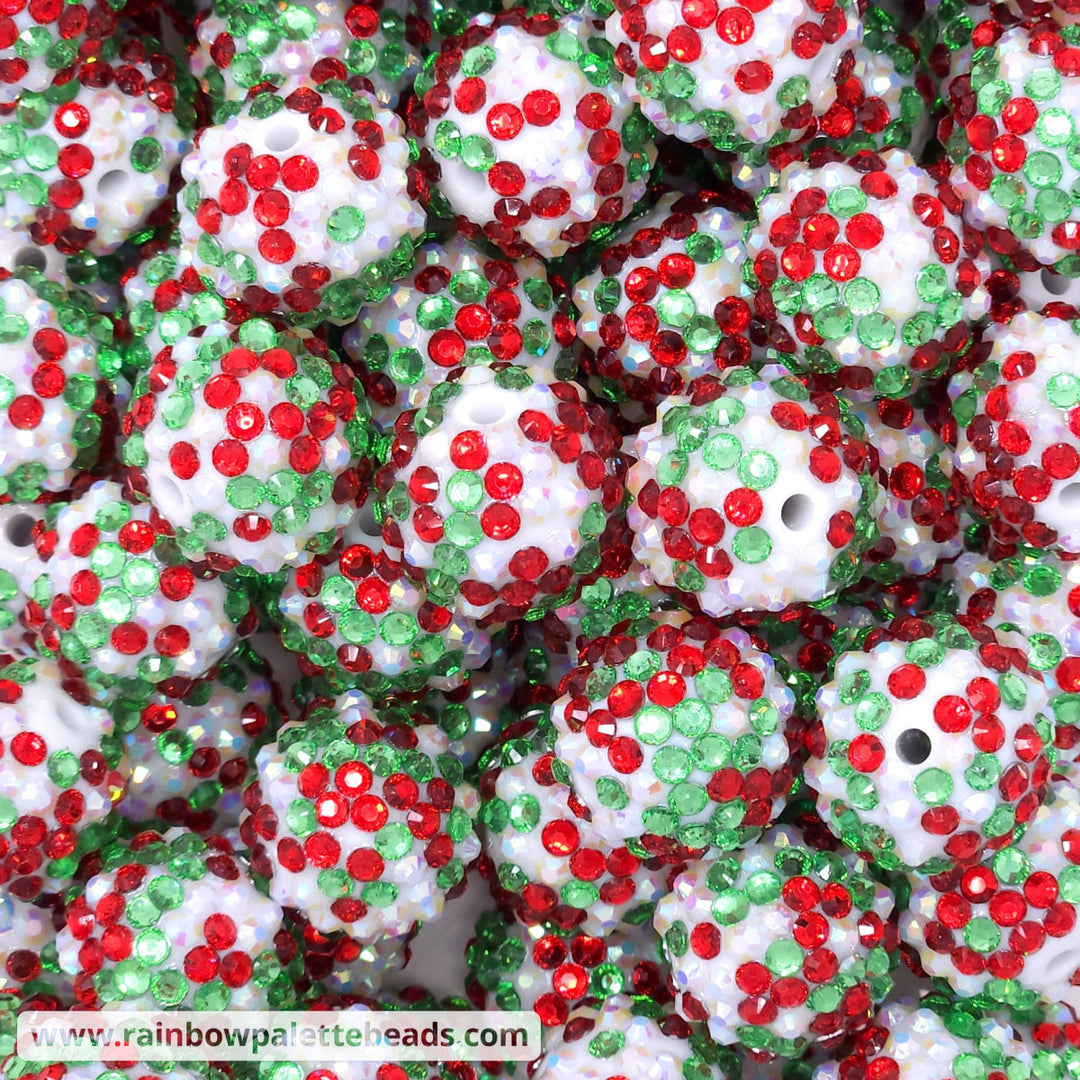 20mm Christmas Red/White/Green Confetti Rhinestone Beads Beads