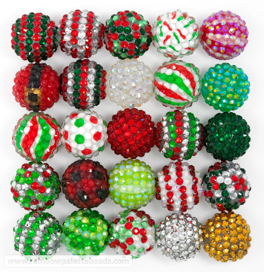 20mm Christmas Rhinestone Bead Sampler Mix (50 beads) - Beads