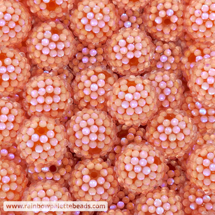 20mm Coral Orange Iridescent Illusion Berry Rhinestone Acrylic Beads Beads