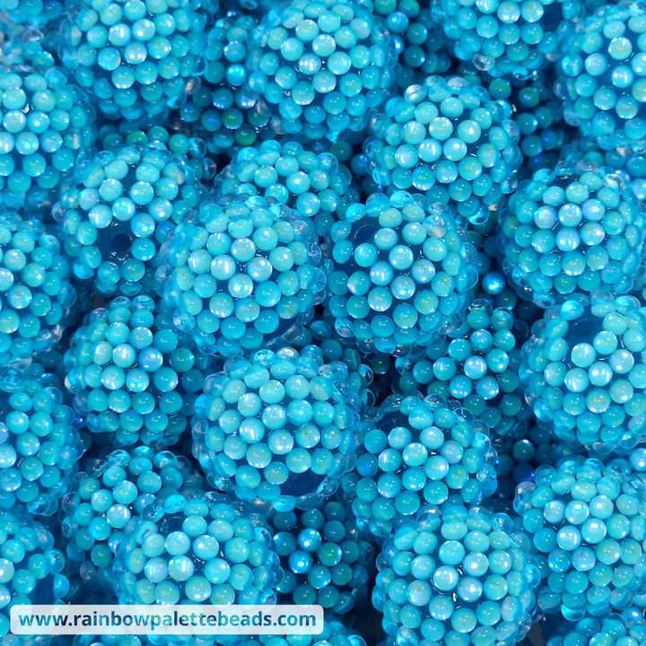 20mm Cyan Blue Iridescent Illusion Berry Rhinestone Acrylic Beads Beads