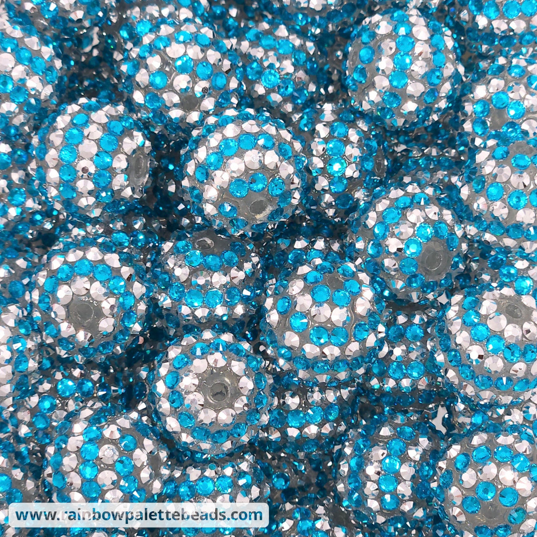 20mm Cyan/Silver Stripe Rhinestone Beads Beads
