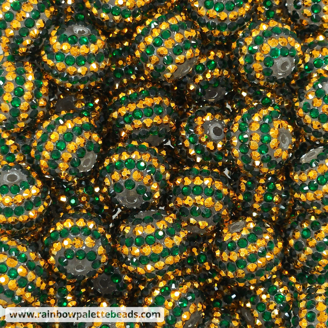 20mm Dark Green/Gold Stud Stripe Rhinestone Beads Beads