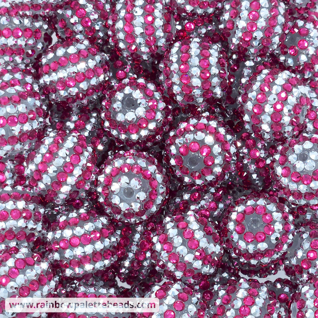 20mm Dark Pink & Silver Stripe Rhinestone Beads Beads