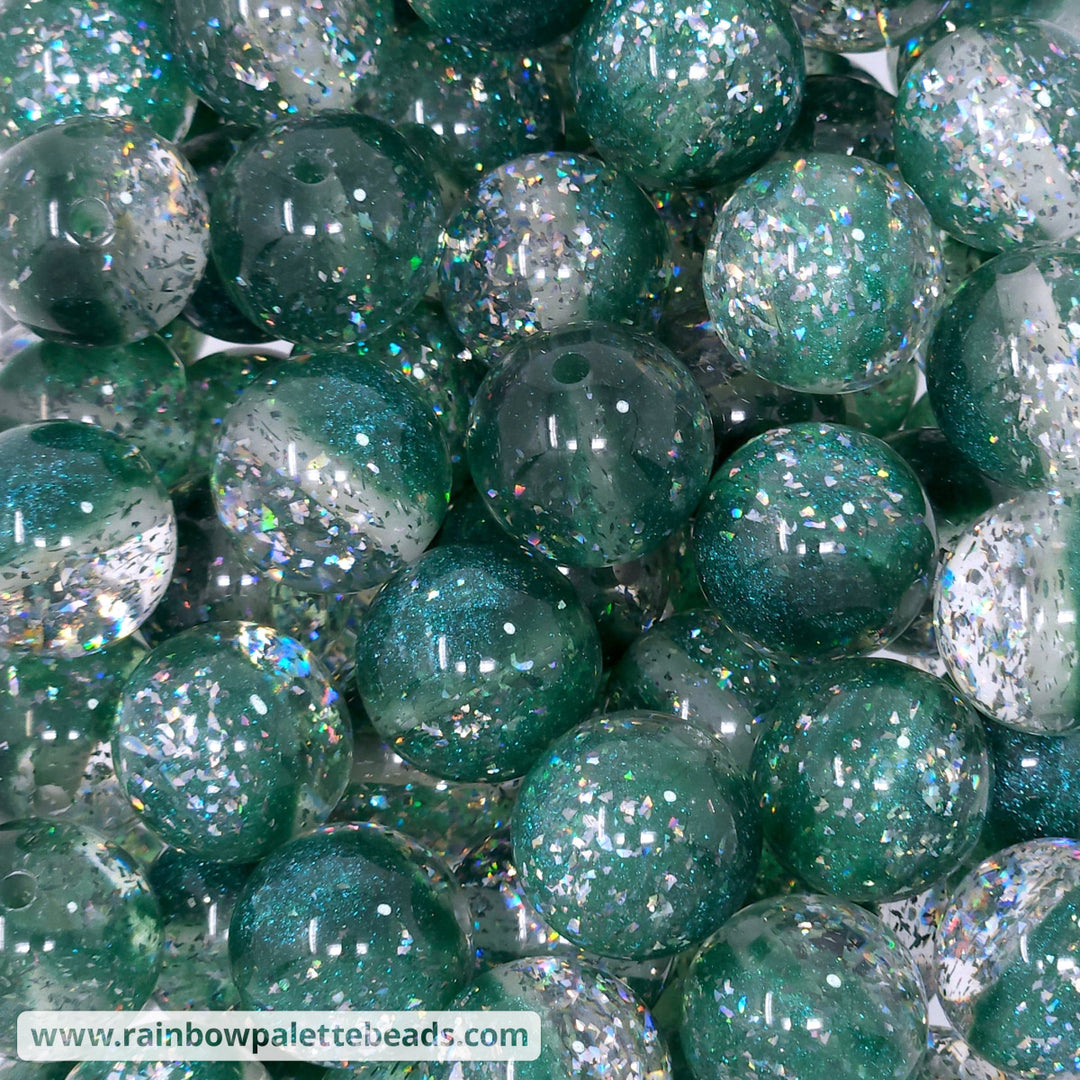 20mm Deep Green Iridescent Party Glitter Acrylic Beads Beads