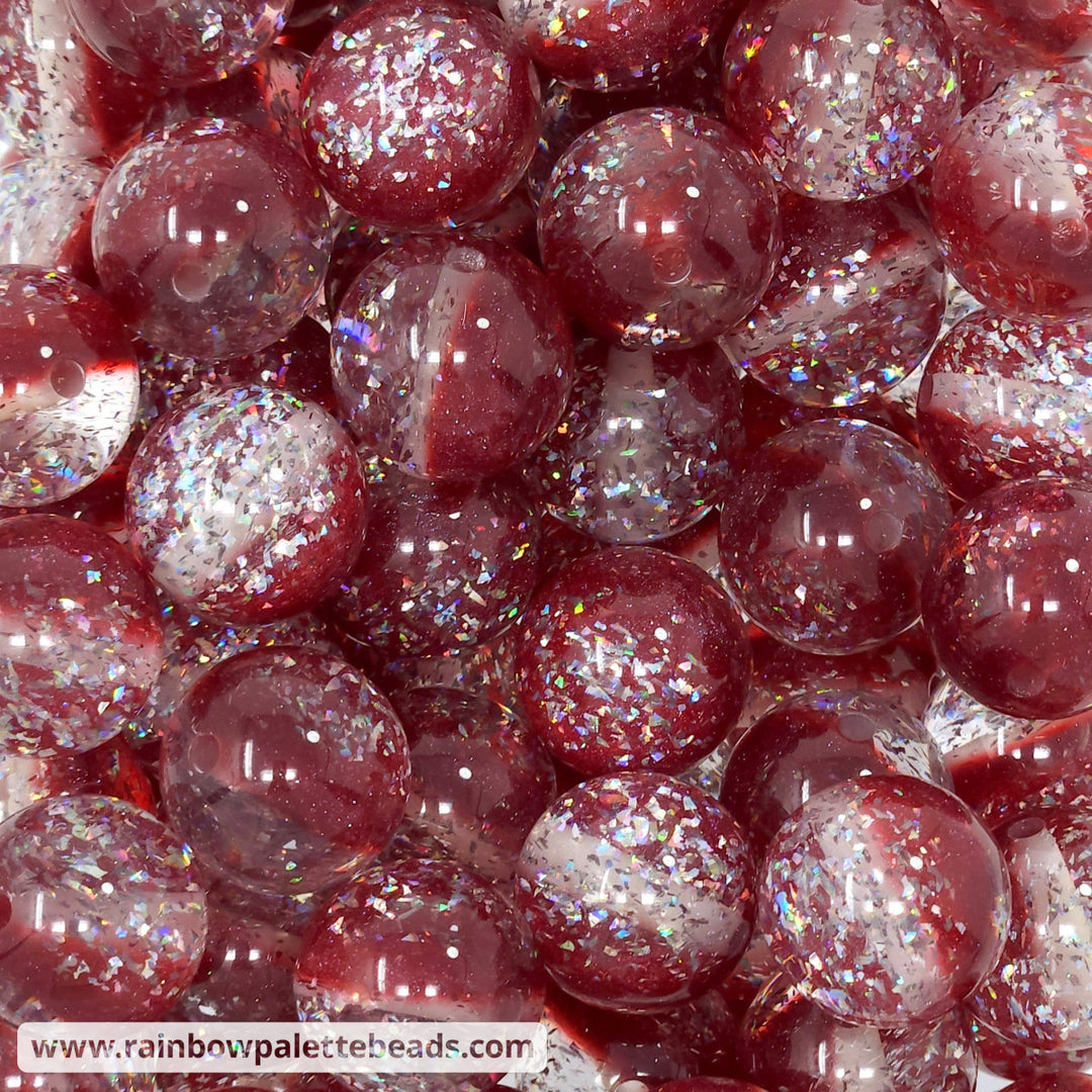 20mm Deep Red Iridescent Party Glitter Acrylic Beads Beads