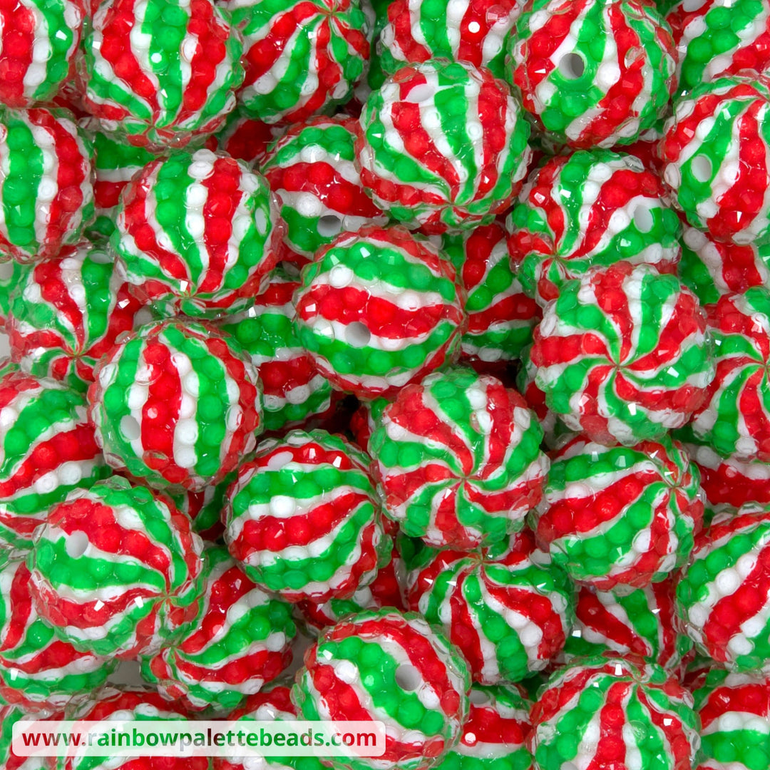 20mm Dense Christmas Peppermint Swirl Print Rhinestone Beads - Beads