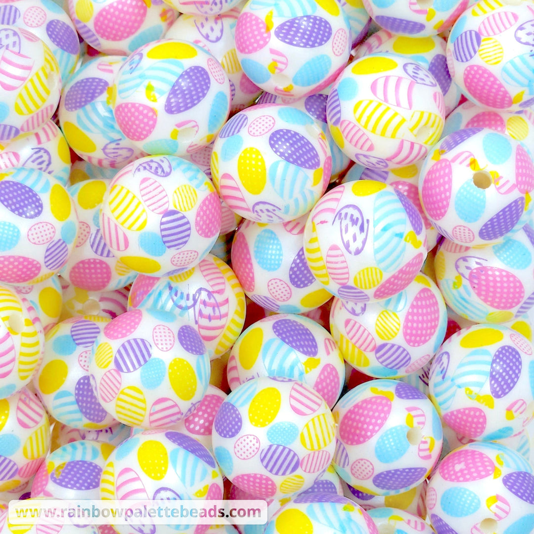 20mm Easter Egg Printed Pearl Acrylic Beads Beads