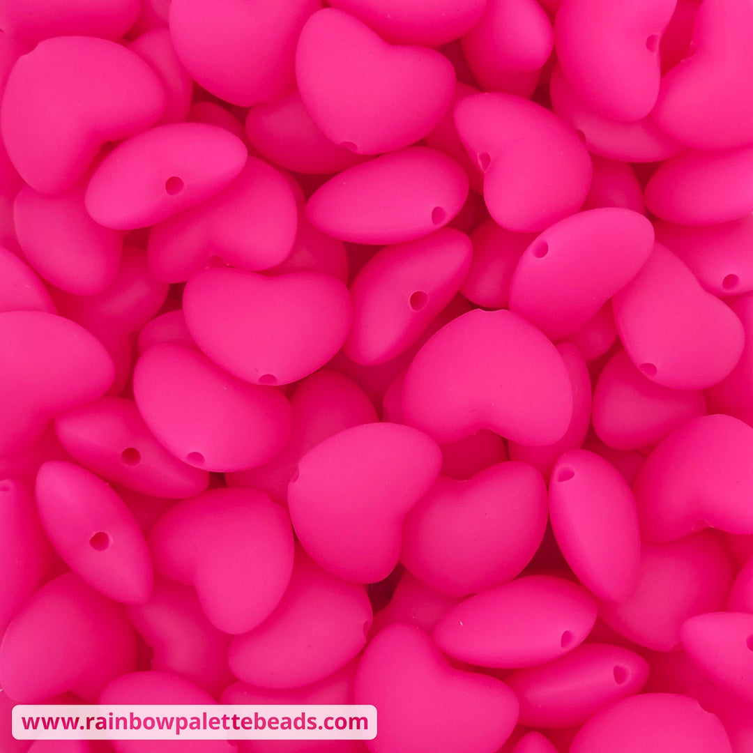 20mm Fuchsia Silicone Heart Beads - Beads