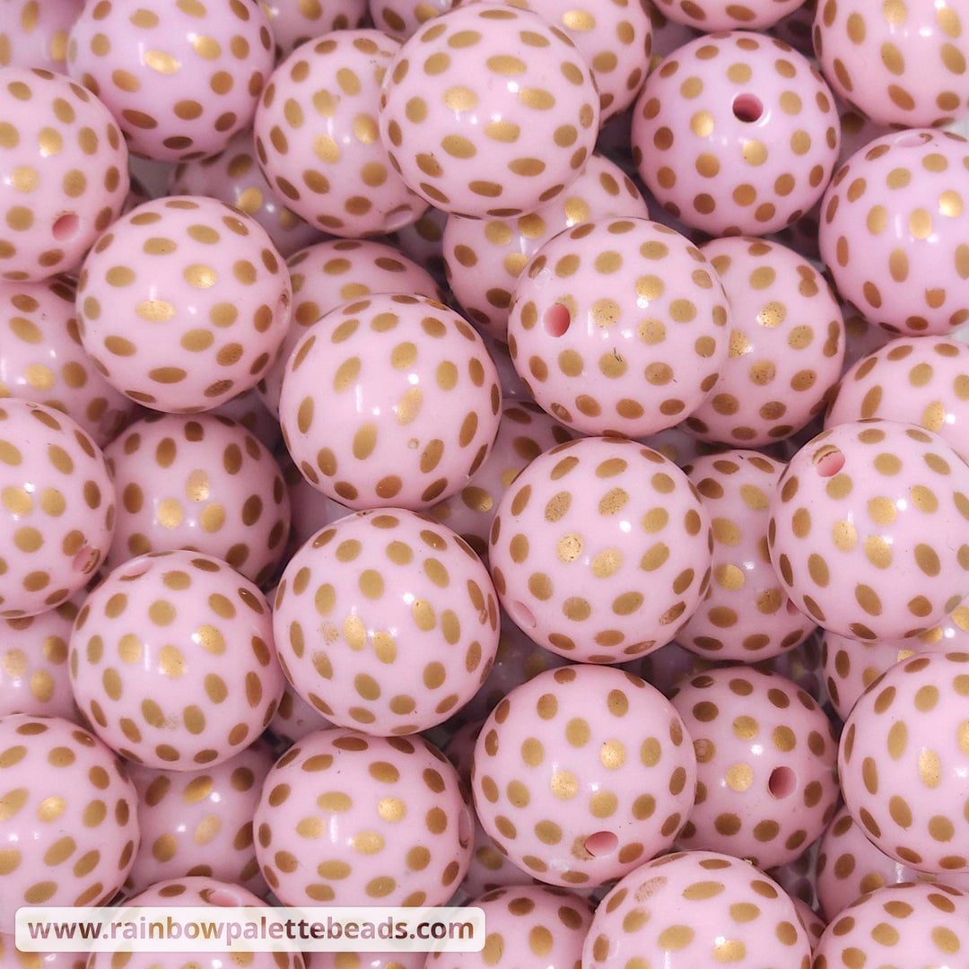 20mm Gold Dot Pink Acrylic Print Beads - Beads