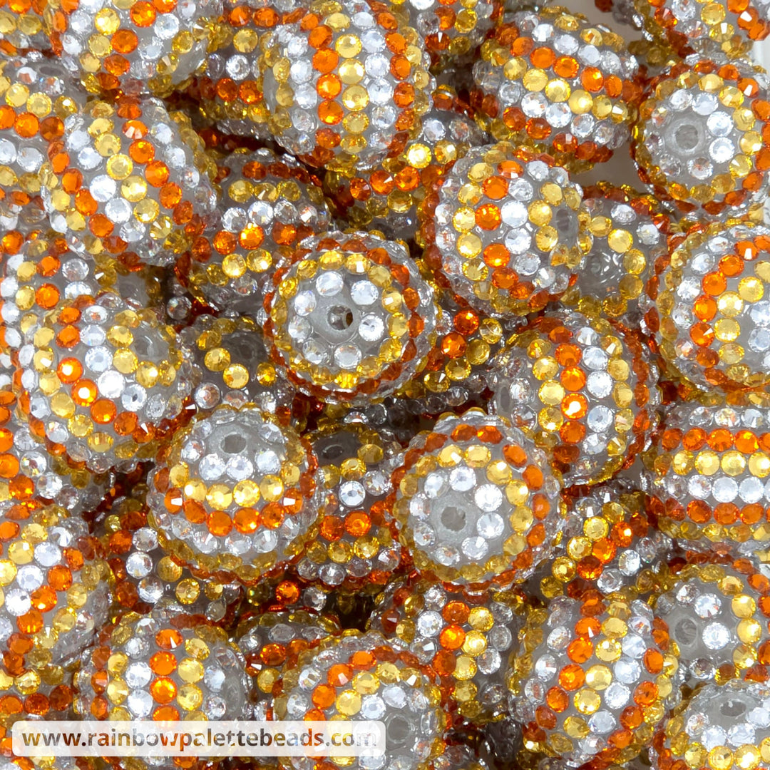 20mm Gold/Orange/Silver Crystal Stripe Acrylic Rhinestone Beads - Beads