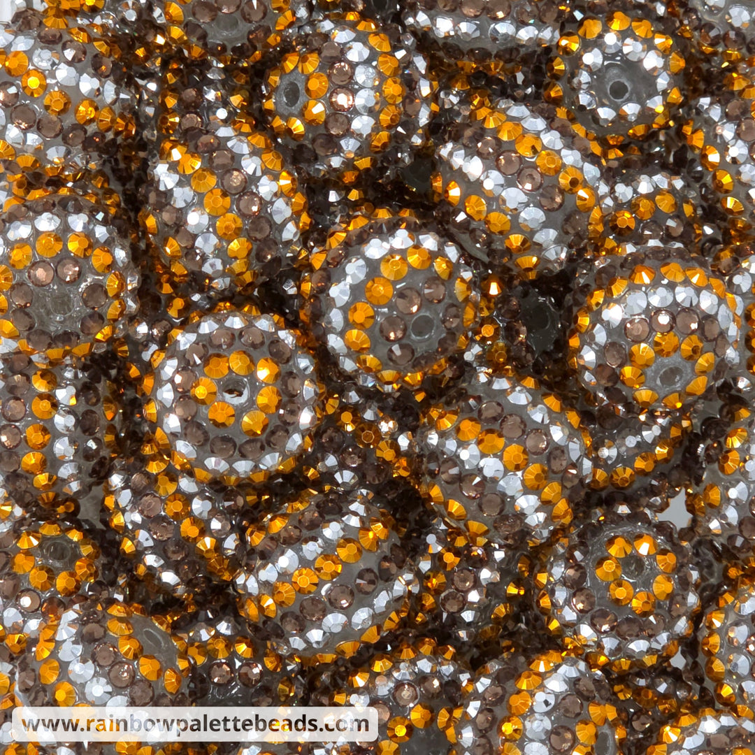 20mm Gold Silver & Brown Crystal Stripe Acrylic Rhinestone Beads - Beads