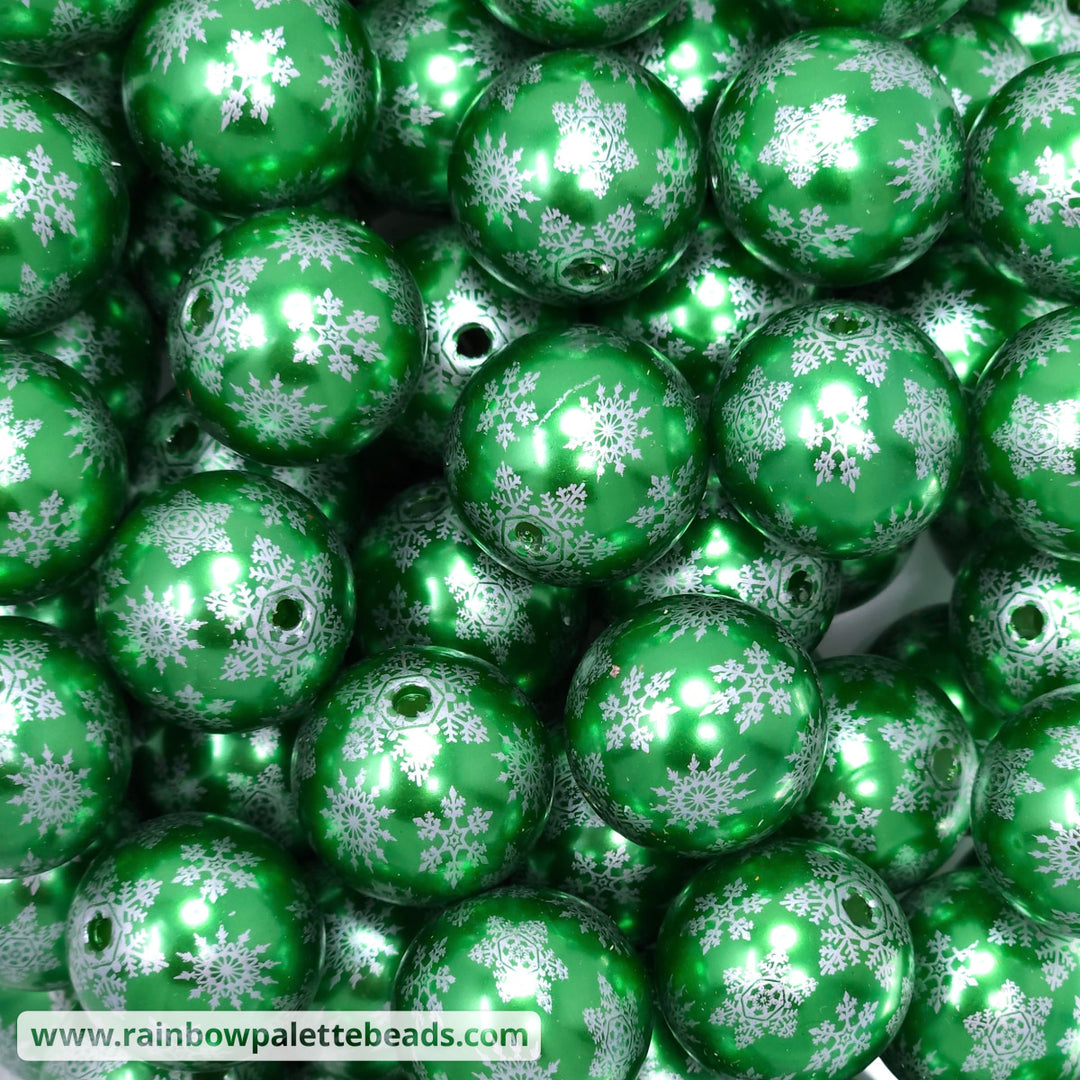 20mm Green Pearl Multi Snowflake Print Acrylic Beads **Discontinued** Beads
