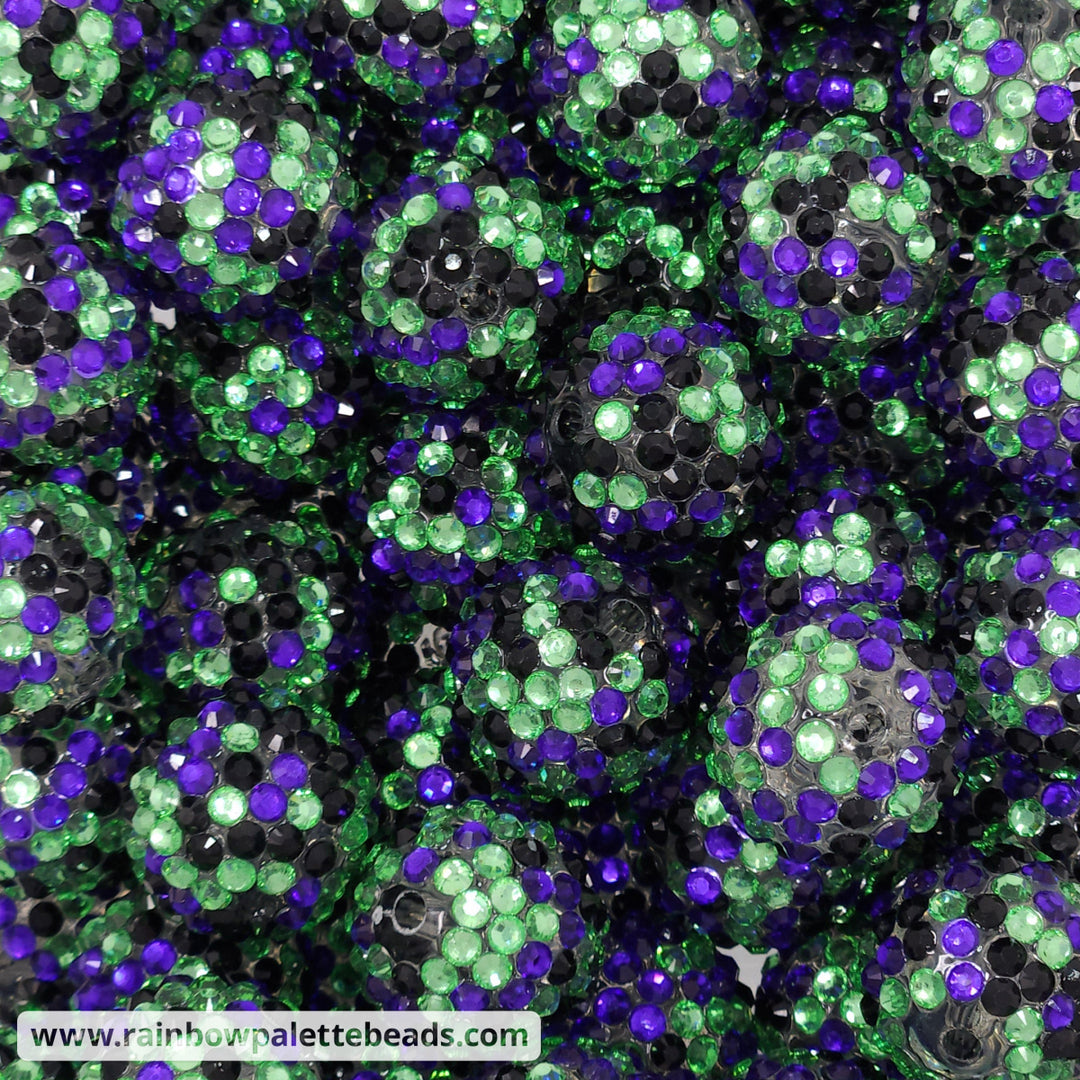 20mm Green/Purple/Black Confetti Rhinestone Beads Beads