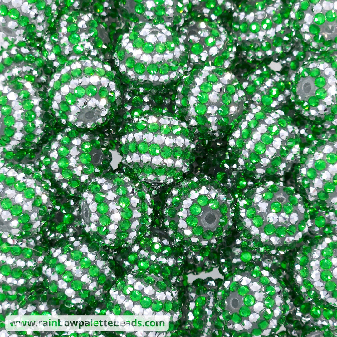 20mm Green/Silver Stripe Rhinestone Beads Beads