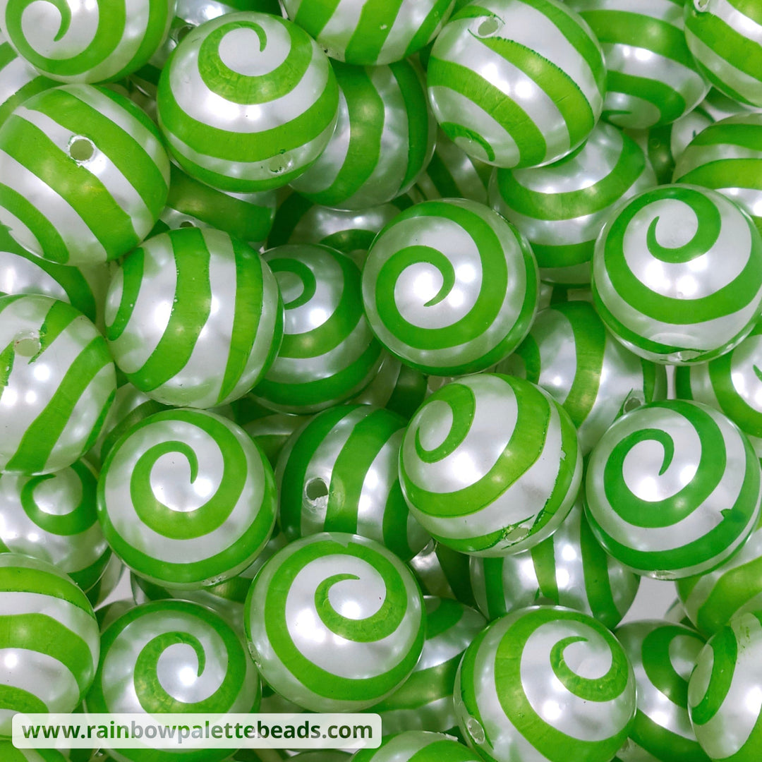 20mm Green Spiral Swirl Pearl Print Acrylic Beads Beads