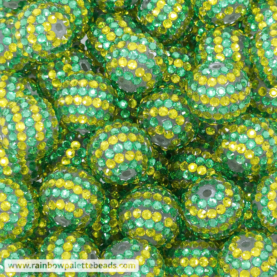 20mm Green/Yellow Stripe Rhinestone Beads Beads