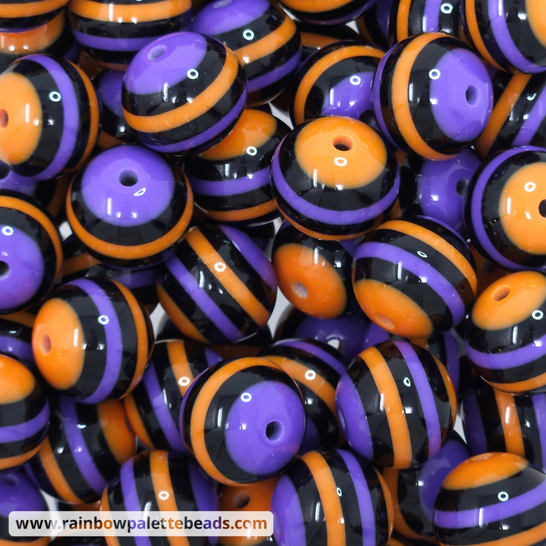 20mm Halloween Purple/Orange/Black Stripe Acrylic Beads Beads