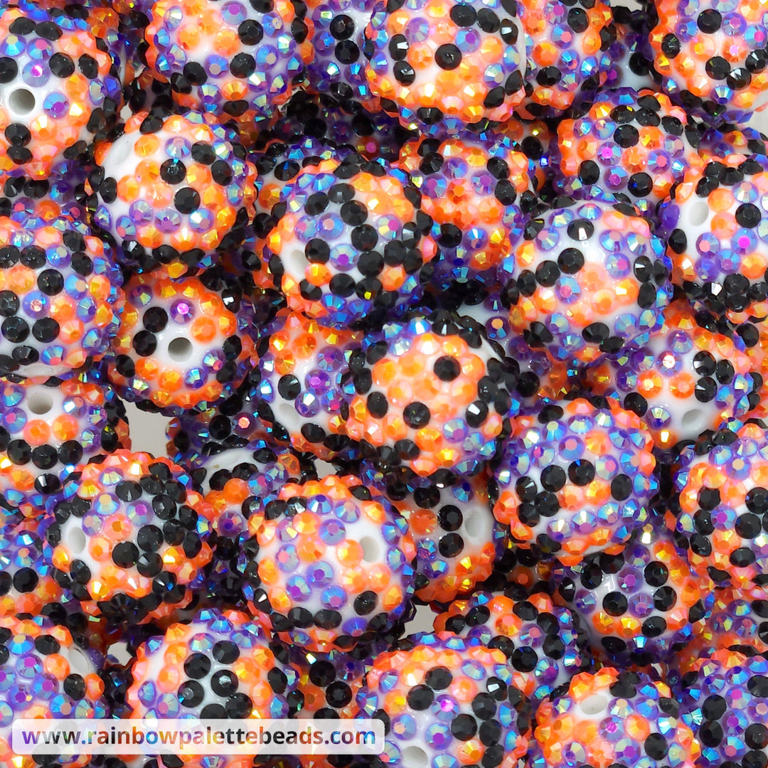 20mm Halloween White/Purple/Orange/Black Confetti Rhinestone Beads Beads