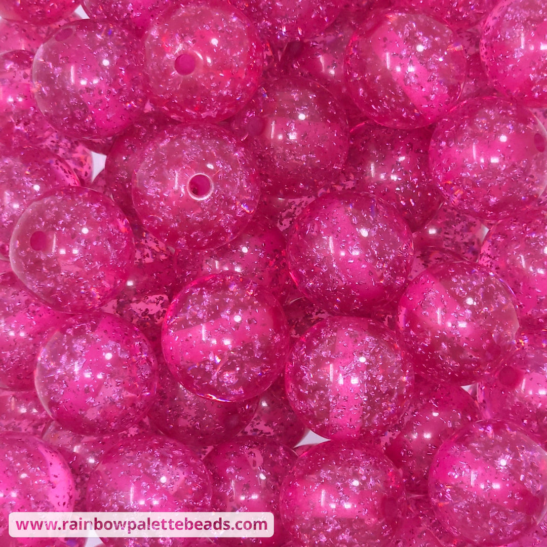 20mm Hot Pink Acrylic Glitter Bubble Beads Beads