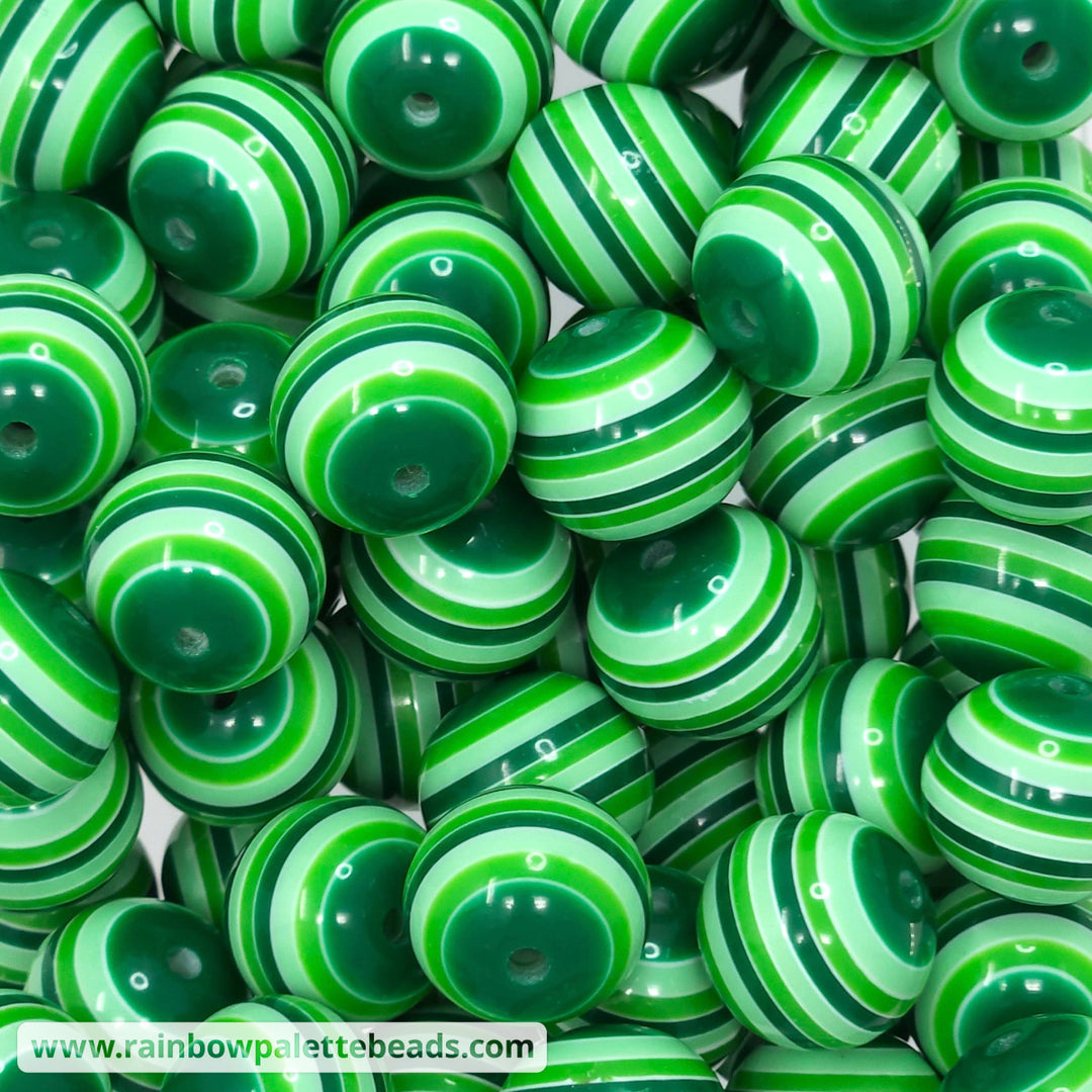 20mm Multi-Green Stripe Acrylic Beads Beads