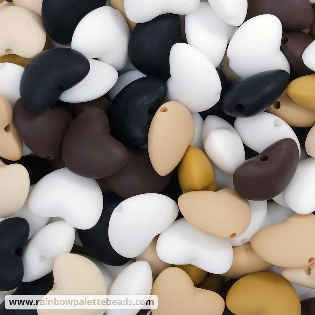20mm Neutrals Earthtone Silicone Heart Bead Mix (10 Beads) - Beads