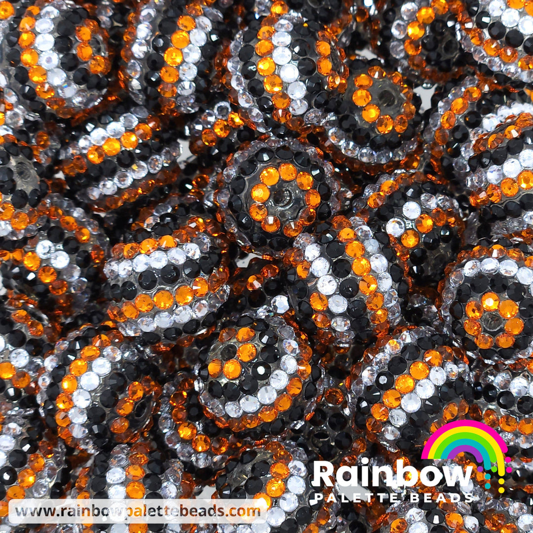 20mm Orange/Black/Silver Stripe Rhinestone Beads (Halloween) Beads