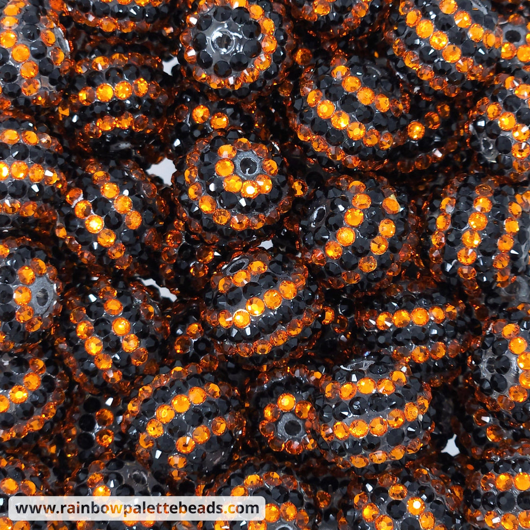 20mm Orange/Black Stripe Rhinestone Beads Beads