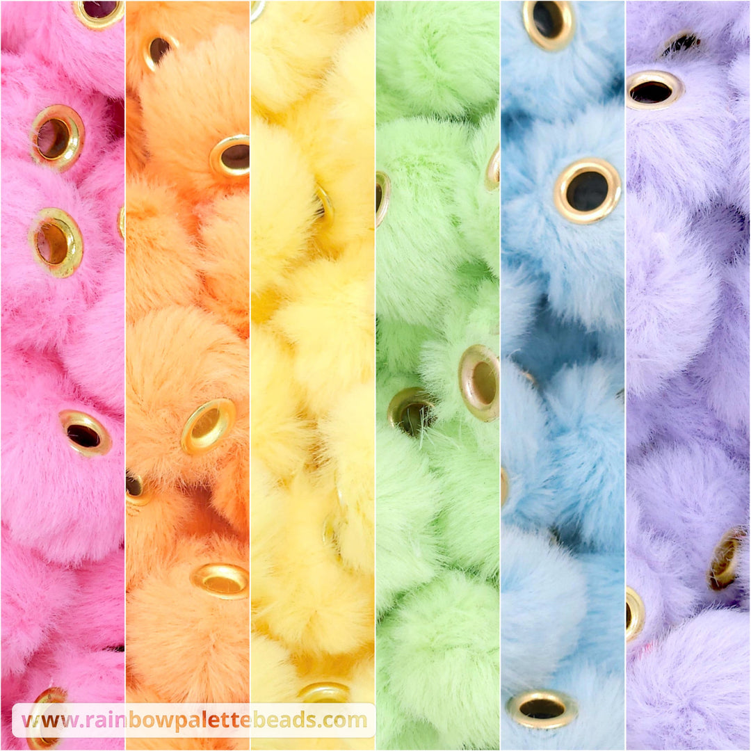 20mm Pastel Rainbow Furry Fuzzy Abacus Spacer Bead Mix (30 beads) Beads