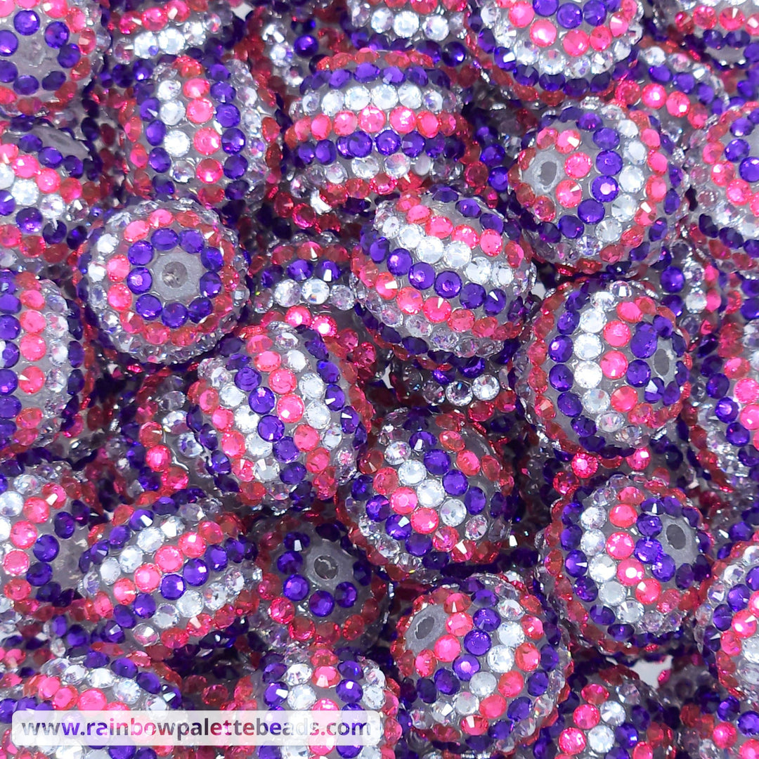 20mm Pink/Purple/Silver Crystal Stripe Rhinestone Beads Beads