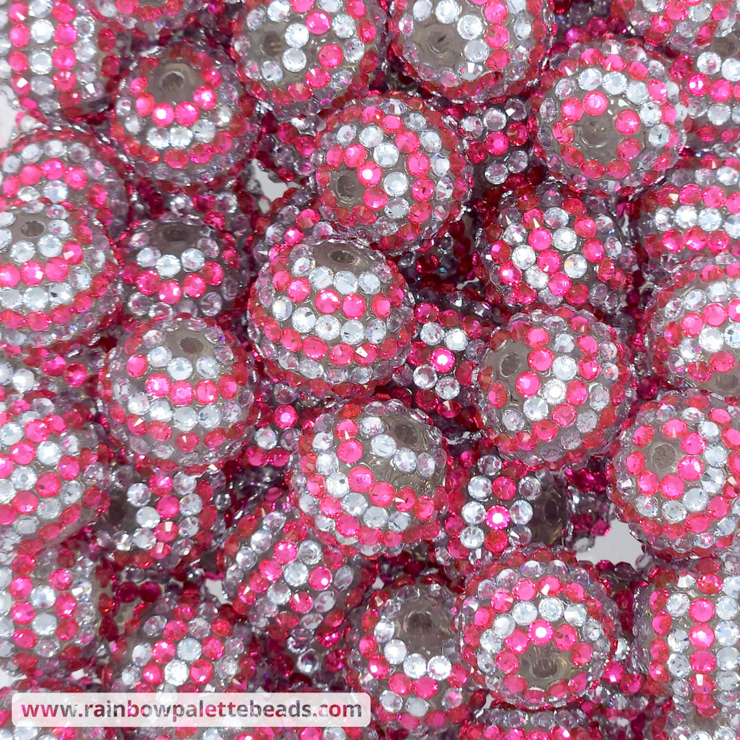 20mm Pink/Silver Stripe Rhinestone Beads Beads