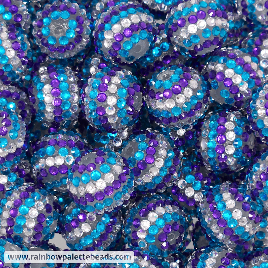 20mm Purple/Cyan/Silver Stripe Rhinestone Beads Beads
