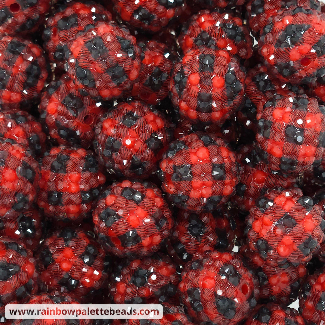 20mm Red/Black Plaid Rhinestone Beads Beads