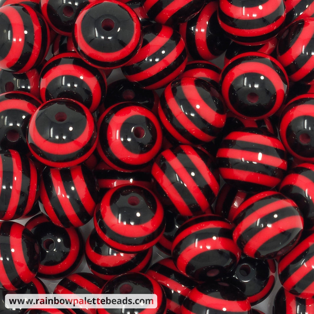 20mm Red/Black Stripe Acrylic Beads - Beads