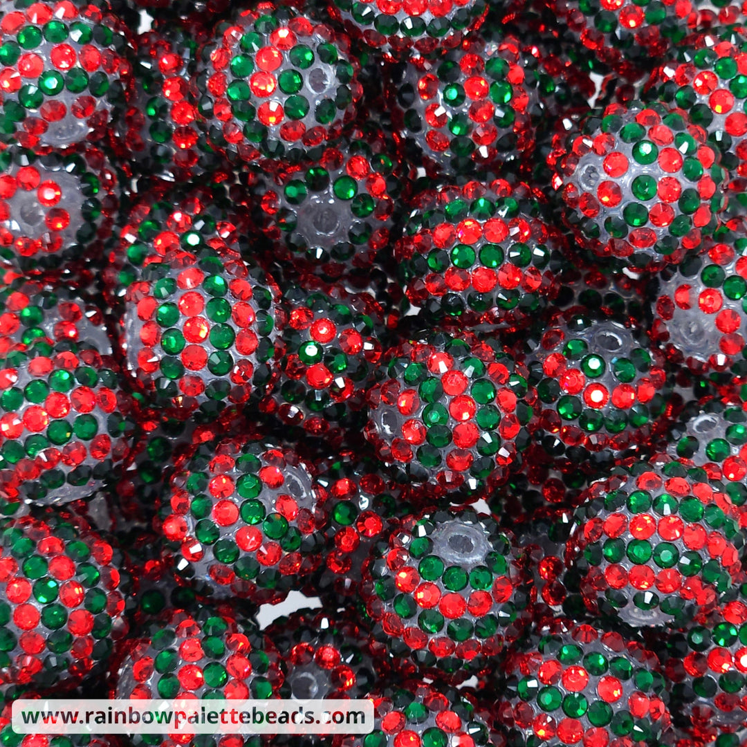 20mm Red/Dark Green Stripe Rhinestone Beads Beads
