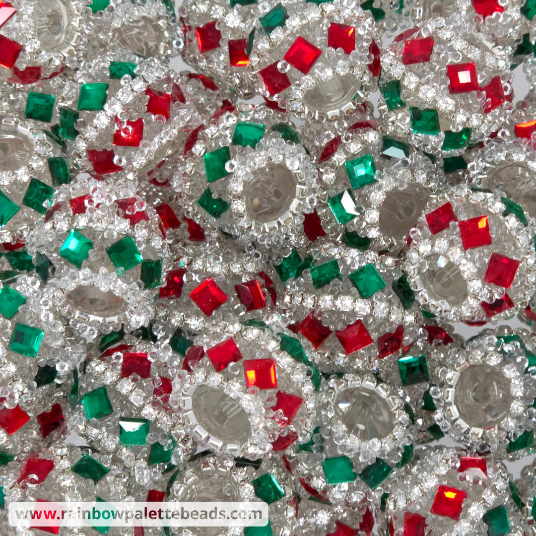 20mm Red & Green Diamond Jewel & Sugar Acrylic Beads (Christmas) - Beads