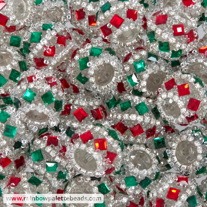 20mm Red & Green Diamond Jewel & Sugar Acrylic Beads (Christmas) - Beads