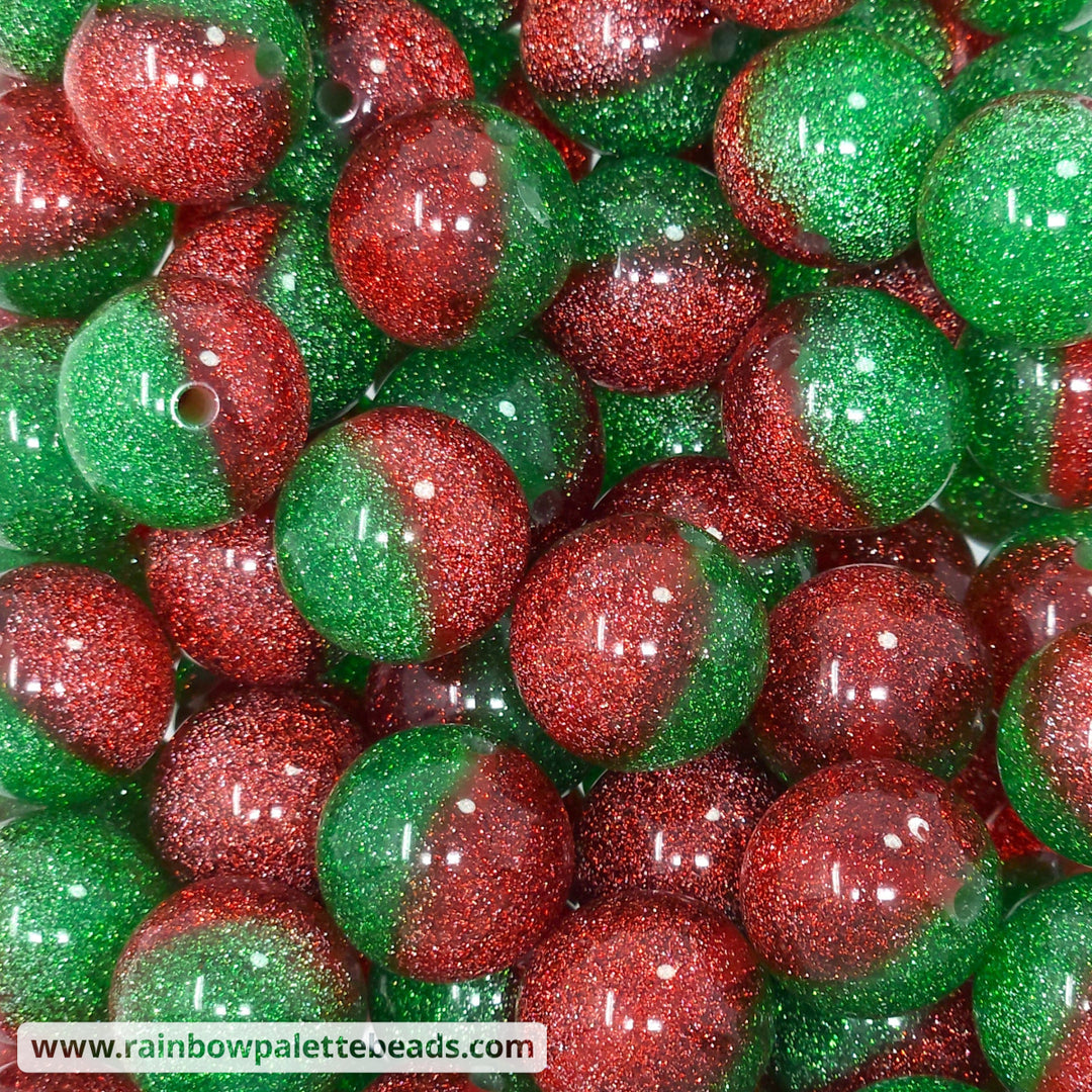 20mm Red/Green Duos Glitter Acrylic Beads Beads