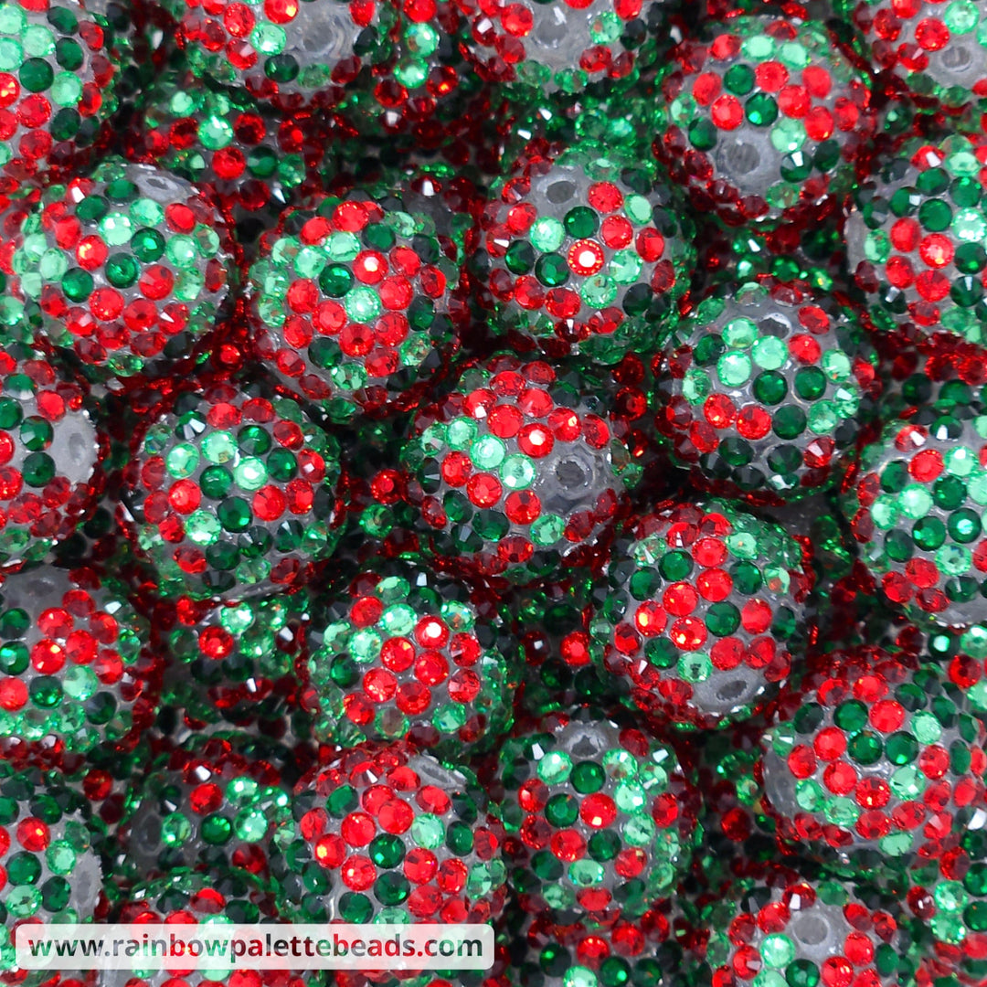 20mm Red & Greens Christmas Confetti Rhinestone Beads Beads