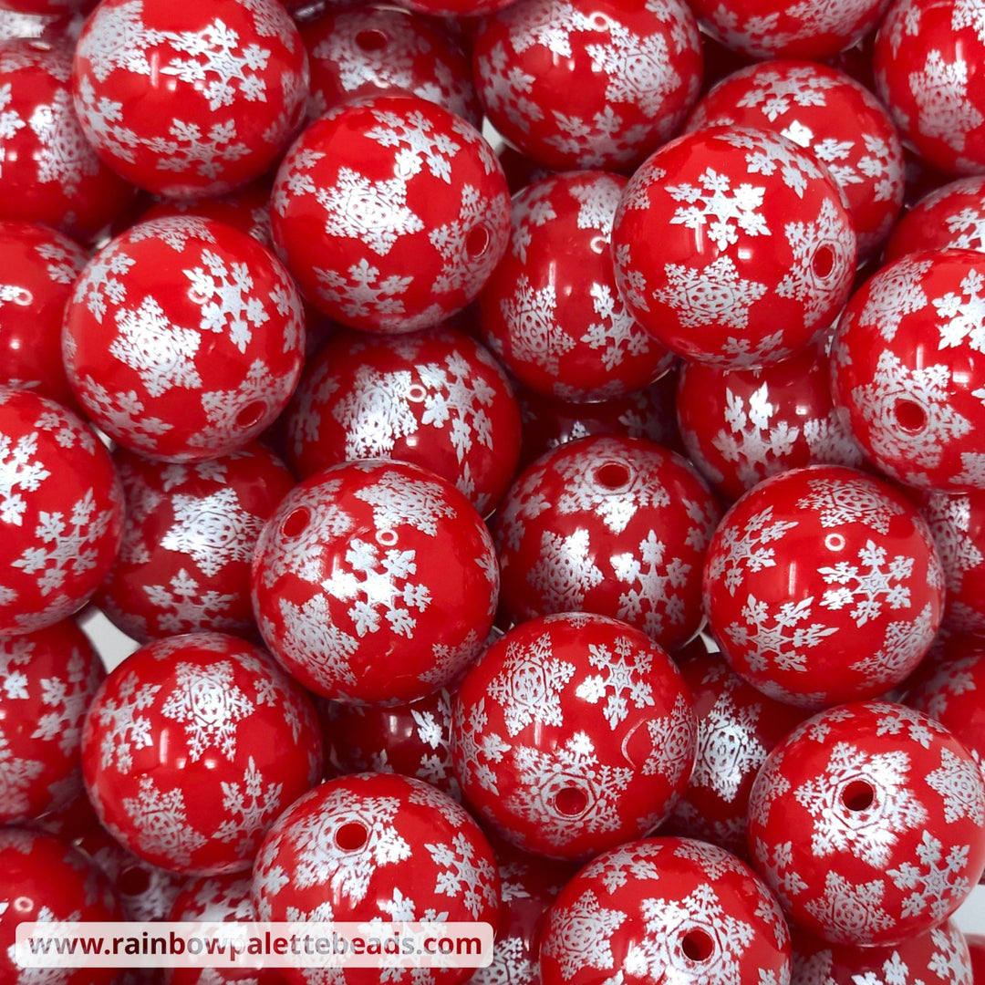 20mm Red Multi Snowflake Print Acrylic Beads Beads