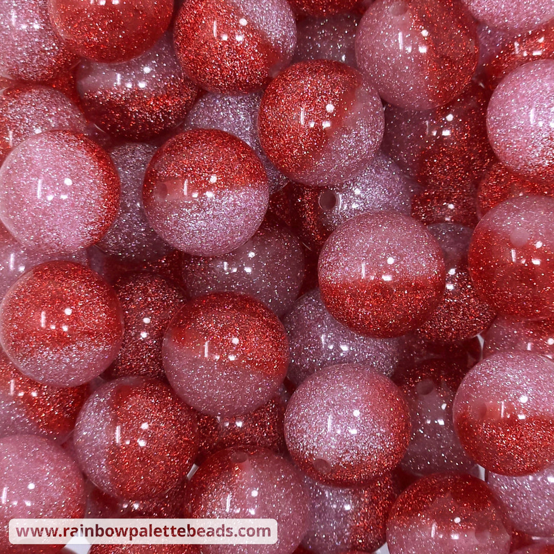20mm Red/Pink Duos Glitter Acrylic Beads Beads