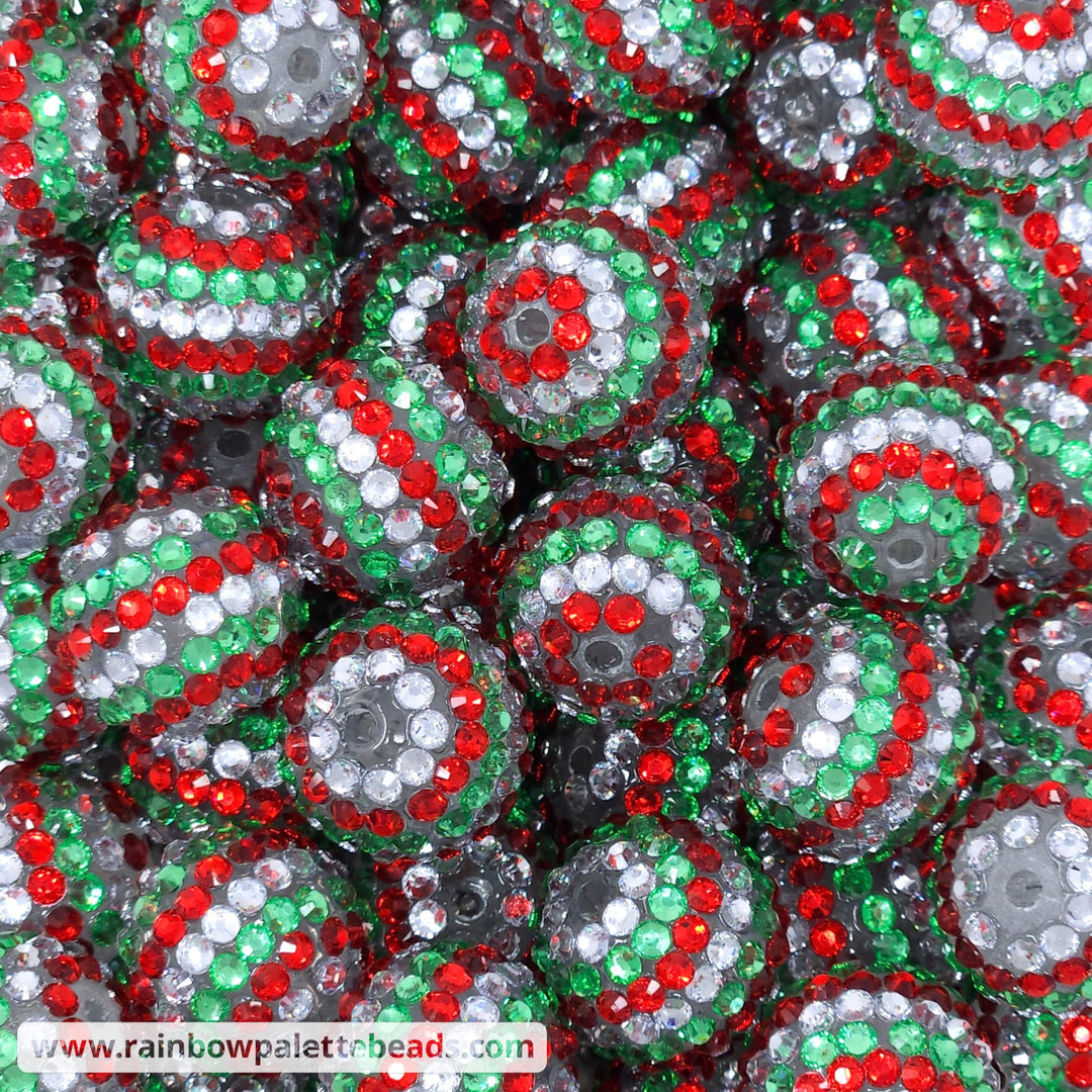 20mm Red/Silver Crystal/Green Stripe Rhinestone Beads Beads