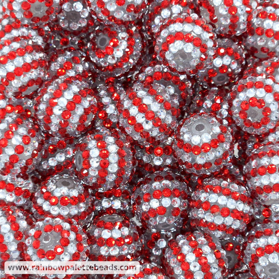20mm Red/Silver Crystal Stripe Rhinestone Beads Beads