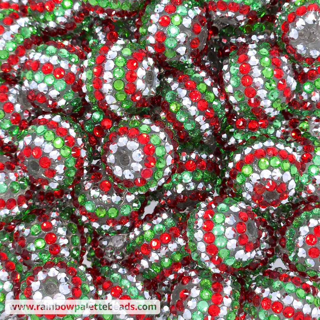20mm Red/Silver/Green Stripe Rhinestone Beads Beads