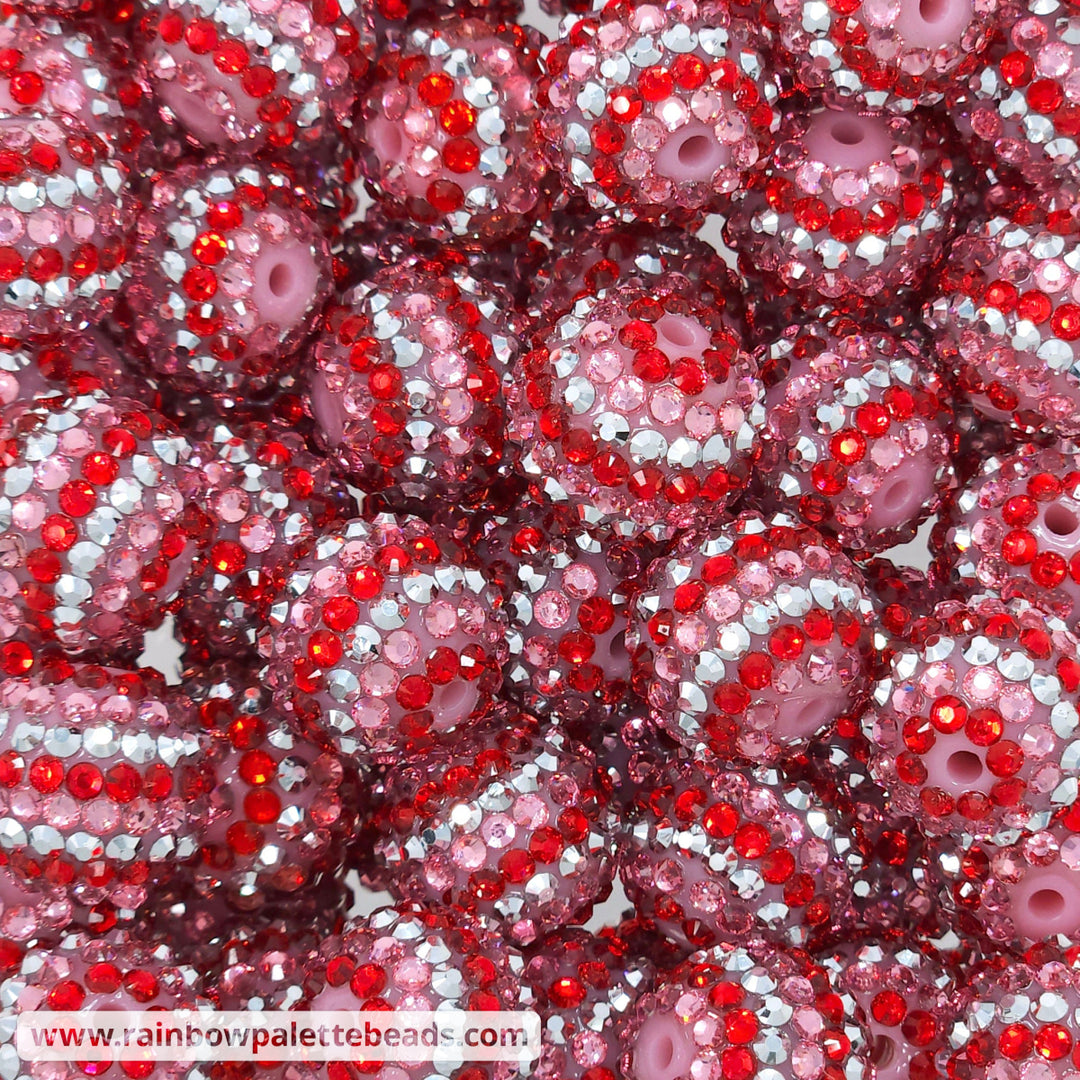 20mm Red/Silver/Pink Stripe Rhinestone Beads Beads