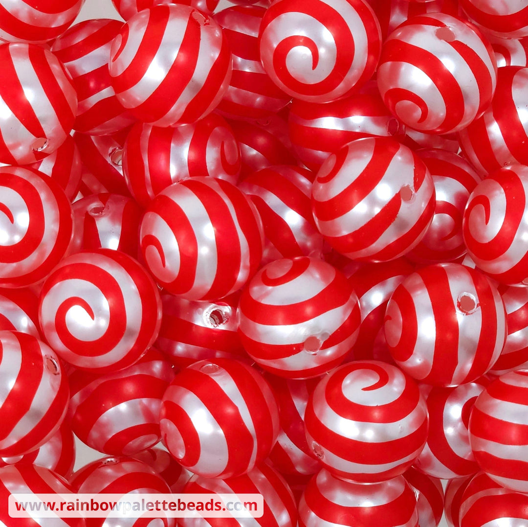 20mm Red Spiral Swirl Pearl Print Acrylic Beads Beads
