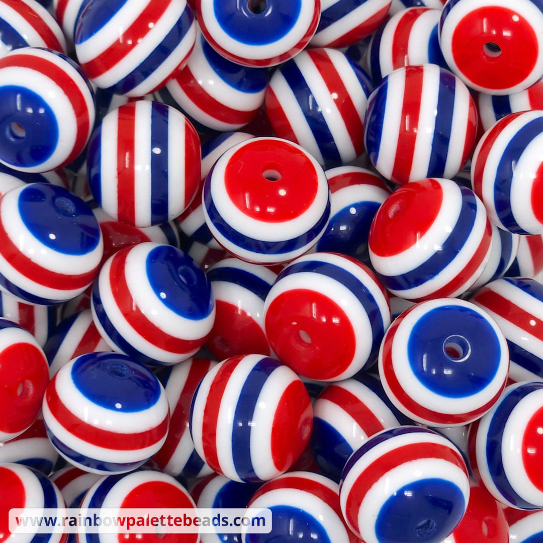 20mm Red/White/Blue USA Stripe Acrylic Beads - Beads