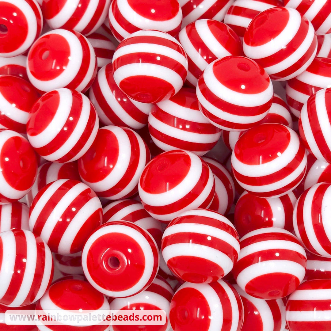 20mm Red/White Stripe Acrylic Beads - Beads