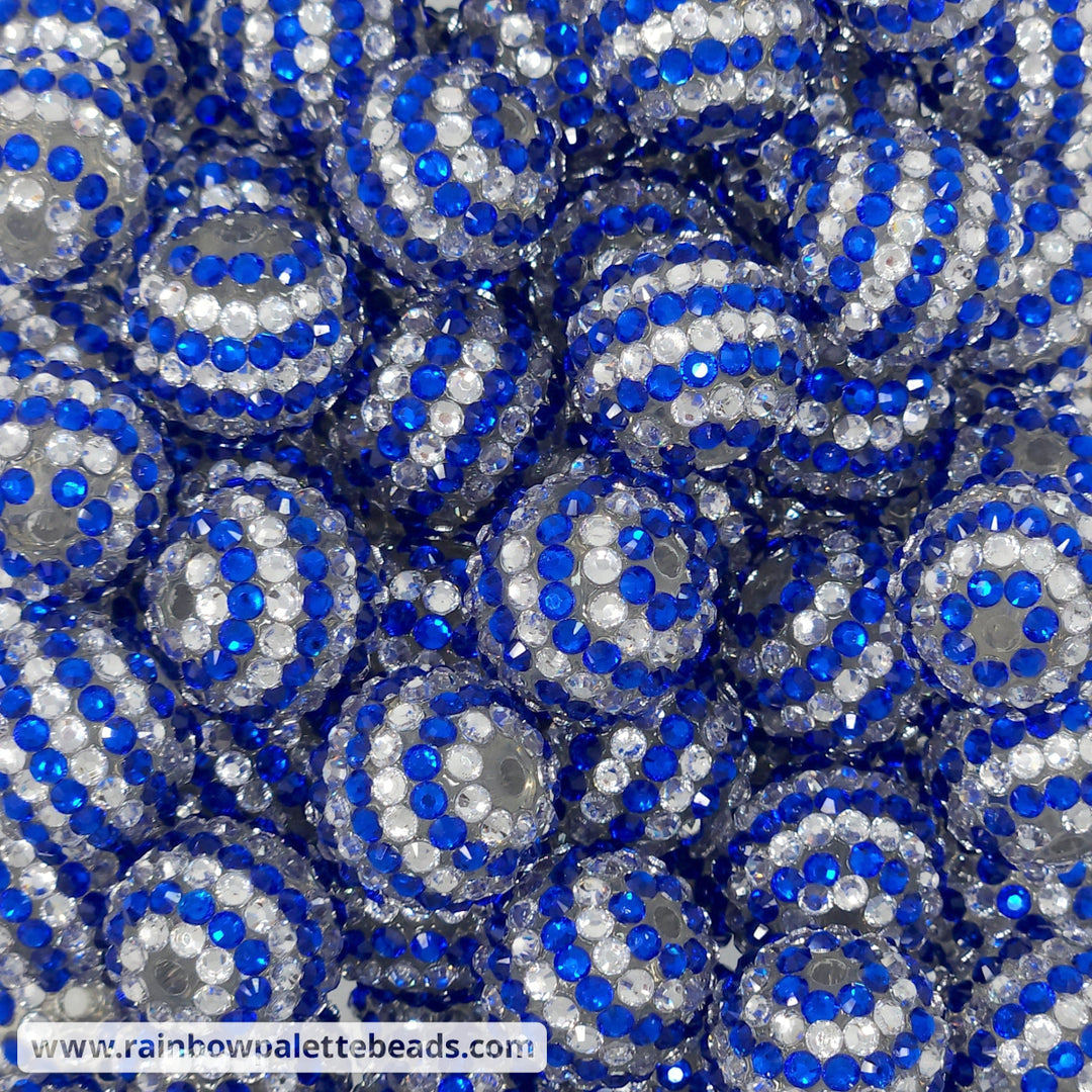 20mm Royal Blue/Silver Stripe Rhinestone Beads Beads