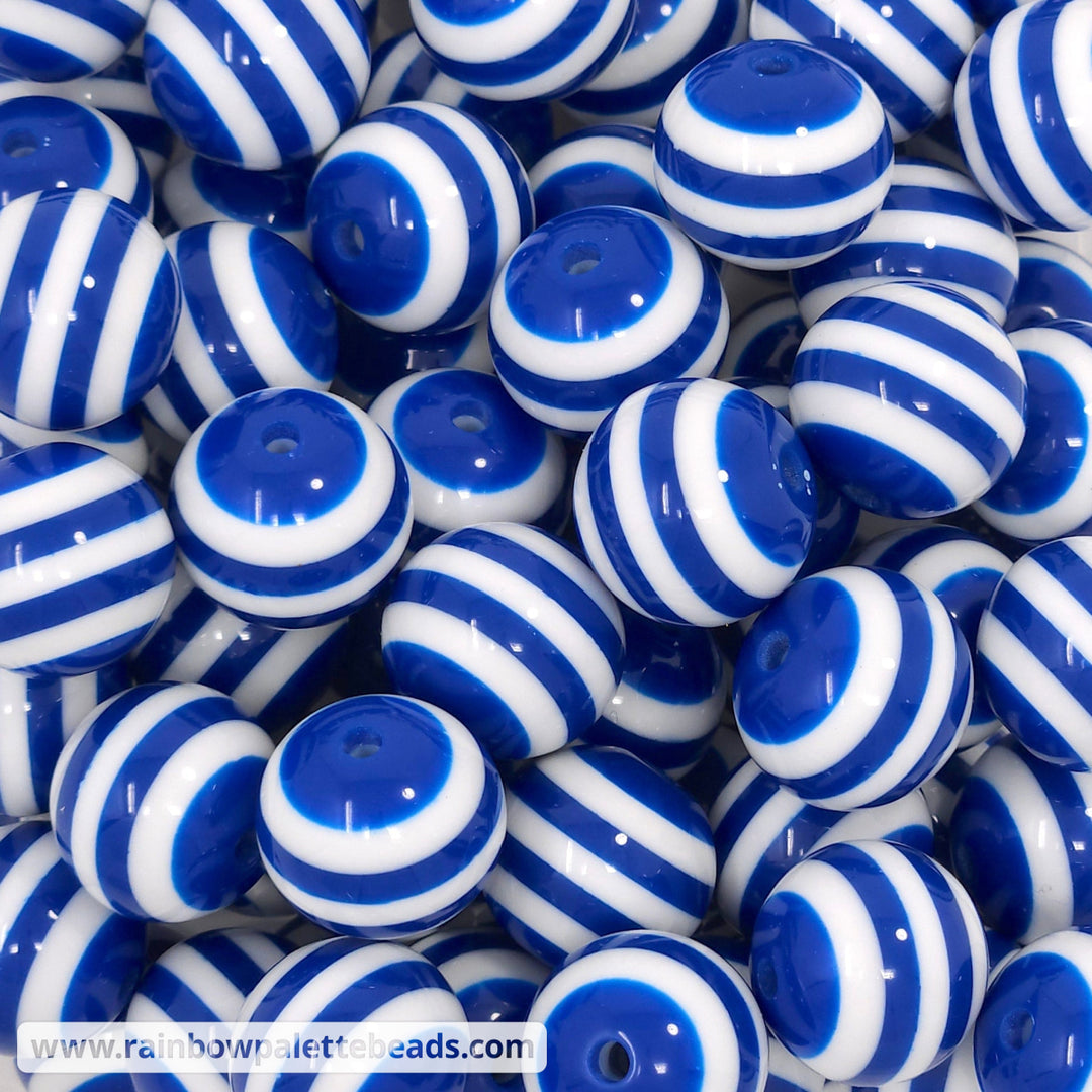 20mm Royal Blue/White Stripe Acrylic Beads - Beads