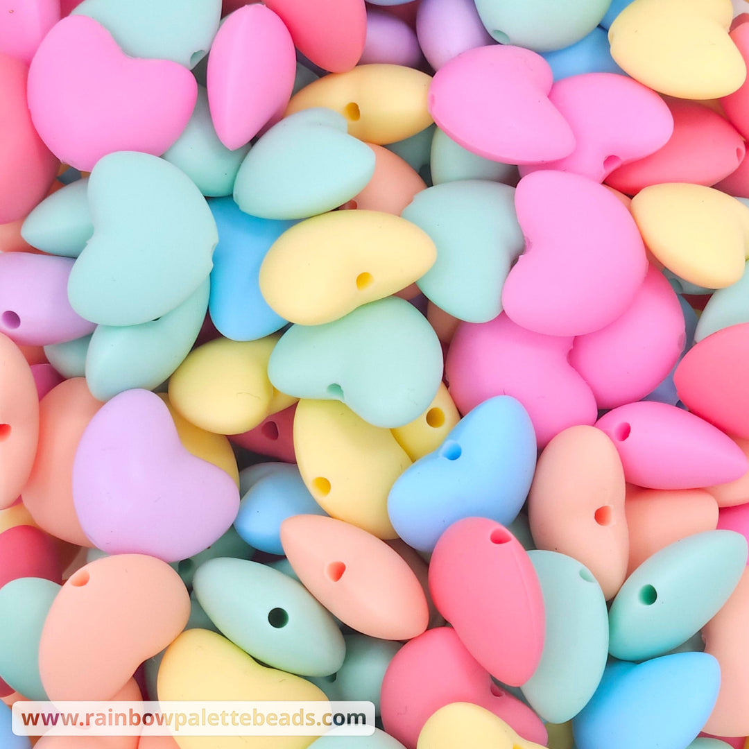 20mm Spring Pastel Silicone Heart Bead Mix (10 Beads) - Beads